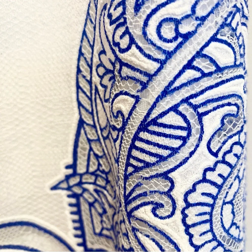 Promod French boutique white summer shift dress with blue embroidery - Picture 8 of 8